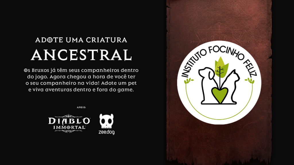 Diablo Immortal celebra a chegada do Bruxo com apoio a ONG brasileira para incentivar a adoção responsável Diablo