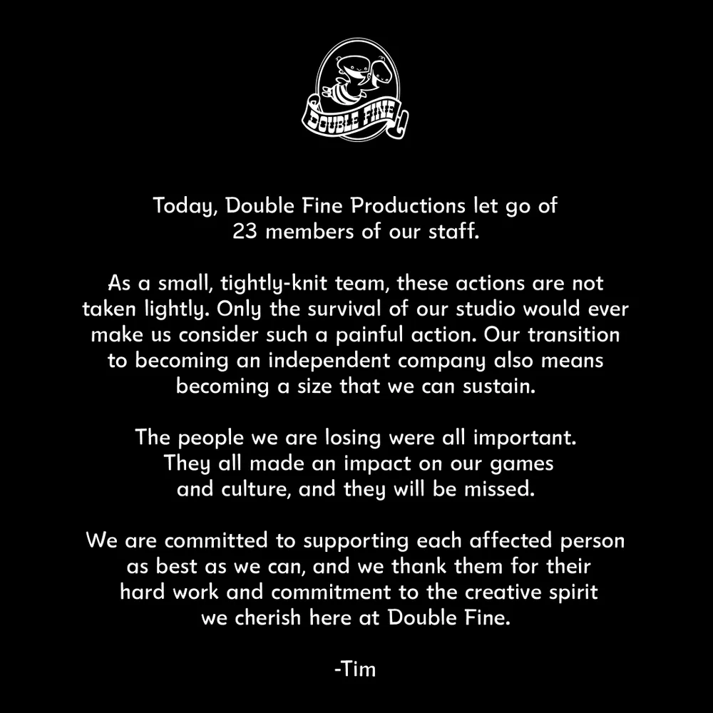 Double Fine anuncia demissão de 23 funcionários Double Fine