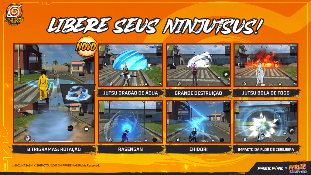 Free Fire x NARUTO SHIPPUDEN traz de volta o Capítulo Um: Invasão da Nove-Caudas com jogabilidade aprimorada, novas recompensas e conteúdos pedidos pelos fãs Free Fire