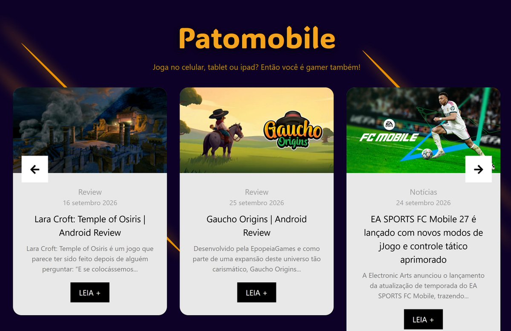 Patobah lança seção "Patomobile" focada no universo gamer para dispositivos móveis Patobah lança seção "Patomobile" focada no universo gamer para dispositivos móveis
