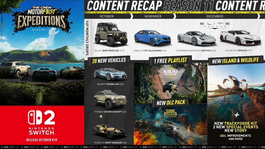 The Crew Motorfest chega ao Switch 2 com nova temporada e colaboração com Tomb Raider